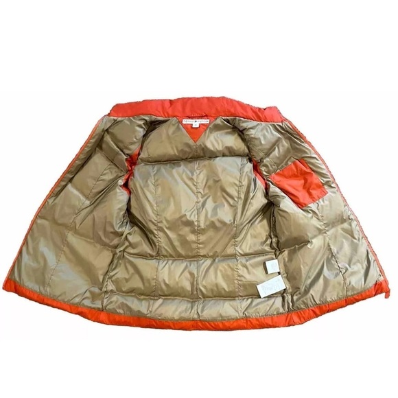 VTG TOMMY HILFIGER Down Puffer Vest Jacket Orange Women Medium Zipped Pockets - Picture 3 of 3